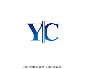 The blue monogram logo letter YC is sliced