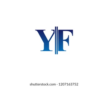 The blue monogram logo letter YF is sliced