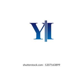The blue monogram logo letter YI is sliced