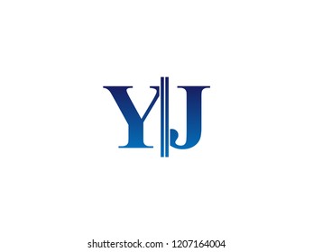 The blue monogram logo letter YJ is sliced