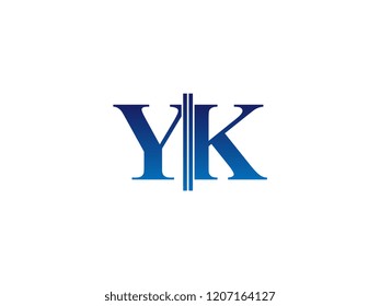 The blue monogram logo letter YK is sliced