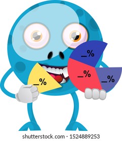 Blue monster with analytics, illustration, vector on white background.