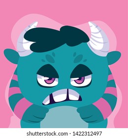 Blue monster cartoon design icon vector ilustration