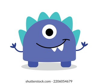 Carácter monstruo azul. Amigable mutante con un ojo y picos. Elemento gráfico para el sitio web. Emociones, reacciones y expresión. Pegatina para mensajeros instantáneos. Dibujo vectorial plano de dibujos animados