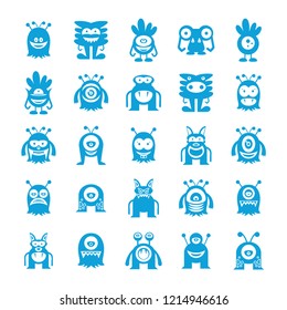 blue monster character icons, cartoon set