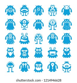 blue monster character icons, cartoon set