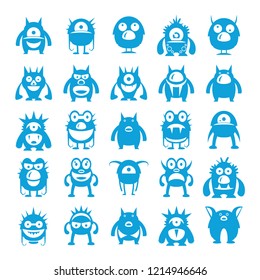 blue monster character icons, cartoon set