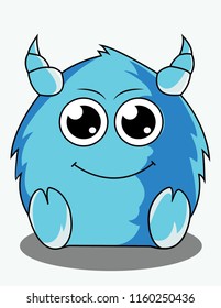 blue monster character with a smile face