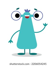 Blue monster character. Tall mutant with unusual arrangement of eyes. Sticker for social networks, messengers. Charming and friendly person. Imagination and fantasy. Cartoon flat vector illustration