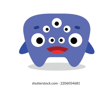 Blue monster character. Unusually shaped mutant with large number of eyes. Fantasy, mysticism and imagination. Fear horror, witchcraft and magic. Social media sticker. Cartoon flat vector illustration