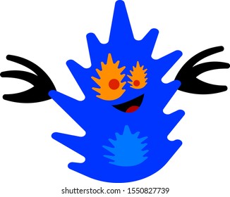 blue monster cute smiles his orange eyes sparkle halloween and mysticism concept object on a white background