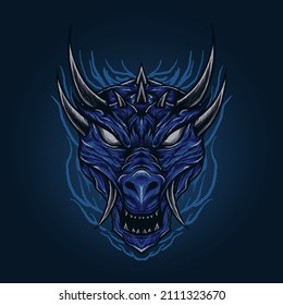 The blue monster dragon head illustration