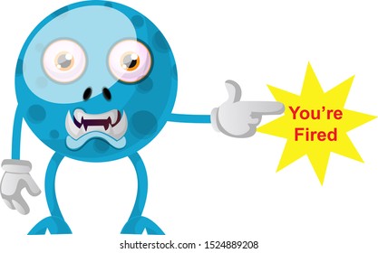 Blue monster fired someone, illustration, vector on white background.