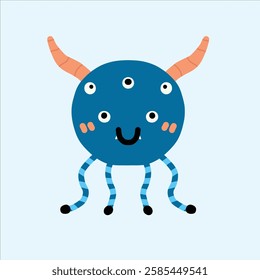 a blue monster with five eye design scary