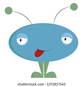 A blue monster with a green antenna like possible-ears and legs having its red tongue sticking out vector color drawing or illustration 