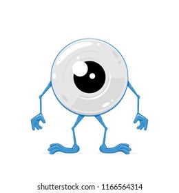 Blue monster for Halloween with one eye isolated on white background, illustration.