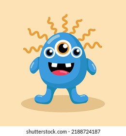  Blue monster halloween vector illustration.