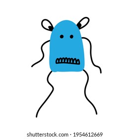 Blue monster. Hand-drawn vector illustration in flat style. Bright children's cartoon character. 
