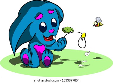 blue monster and happy  bee