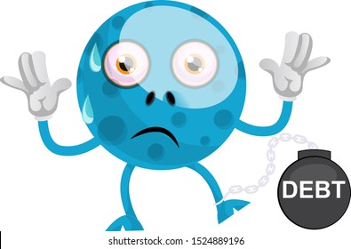 Blue monster has debt, illustration, vector on white background.