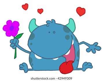 Blue Monster Holding A Yellow Flower