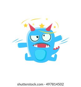 Blue Monster With Horns And Spiky Tail  Stars Before Eyes