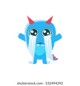 Blue Monster With Horns And Spiky Tail Crying Out Loud