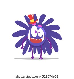 Blue Monster With Large Tail In Red Hat Partying Hard As A Guest At Glamorous Posh Party Vector Illustration
