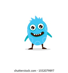 Blue monster, like a chick. The creature has large eyes and a smiling mouth.