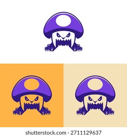 Un hongo monstruo azul se presenta en una Ilustración vectorial, sobre fondos de diferentes colores. El diseño presenta ángulos nítidos y contornos audaces, creando un estilo gráfico moderno. Los usos potenciales incluyen la marca, la publicidad y otros Fines comerciales donde se desea un elemento visual lúdico o inusual.