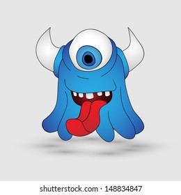 blue monster, one-eyed stuck out his tongue