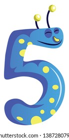 Blue monster in shape of number five illustration vector on white background