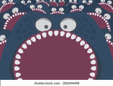 Blue monster with sharp teeth attack