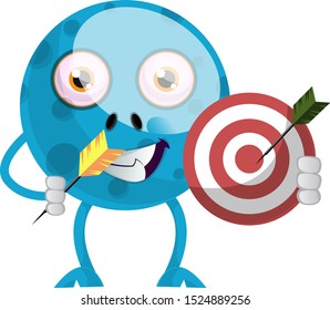 Blue monster with target, illustration, vector on white background.