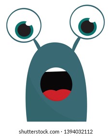 A blue monster with two eyes and its mouth wide open in shock vector color drawing or illustration