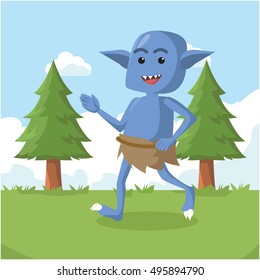 blue monster walking on forest