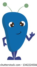 Blue monster waving illustration color vector on white background