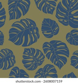 Blue Monstera. Flora design background. Seamless background for fabrics, textiles, packaging and wallpapers. Vector background 