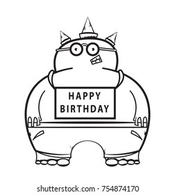 blue monster,congratulations with birthday, happy birthday, congratulatory wooden plaque,vector image, flat design,black and white character