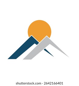 blue montain, grey montain and sun vector on white background