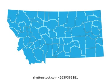 Blue Montana map with county divisions vector