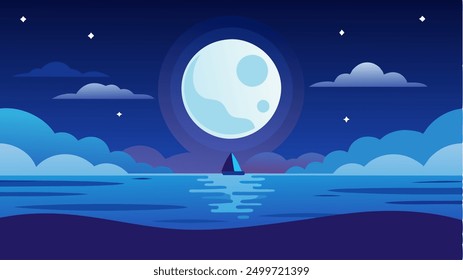 Blue moon background silhouete background, flat design background at  night moment background, game 
