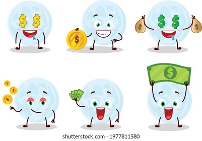 Blue moon cartoon character with cute emoticon bring money