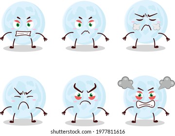 Blue moon cartoon character with various angry expressions