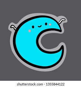 Blue moon hand drawn sticker illustration in cartoon style minimalism emoji