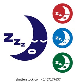 Blue Moon icon isolated on white background. Cloudy night sign. Sleep dreams symbol. Night or bed time sign. Set color icons in circle buttons. Vector Illustration