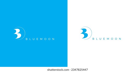 Blue Moon logo with B shape carved out of the moon. Elegant line moon with a sans serif modern font in a logo vector design. 