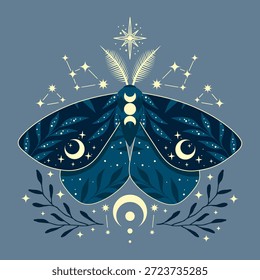 Blaue Mondmottengrafik.  Für Karten, Einladungen, T-Shirts und mehr.