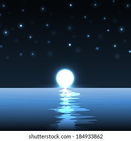  blue moon over cold night water. 
