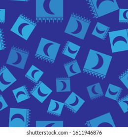 Blue Moon phases calendar icon isolated seamless pattern on blue background.  Vector Illustration